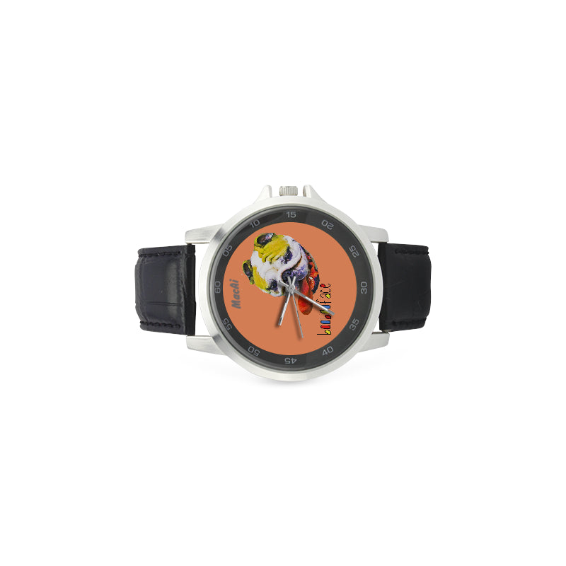 BooBooFace Orange by MacAi Unisex Stainless Steel Leather Strap