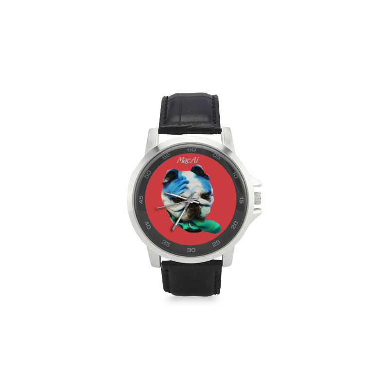 BooBooFace Red Unisex Stainless Steel Leather Strap Watch