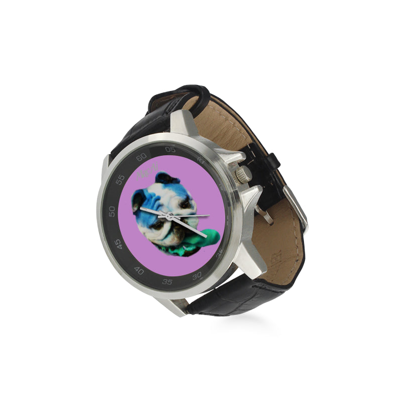 BooBooFace Purple Unisex Stainless Steel Leather Strap Watch