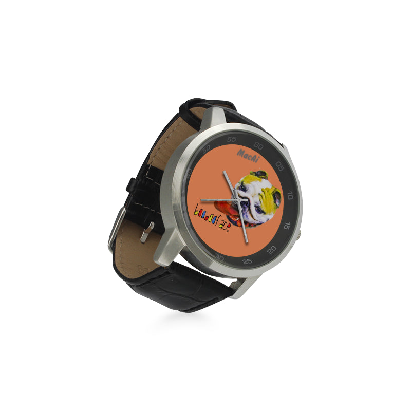 BooBooFace Orange by MacAi Unisex Stainless Steel Leather Strap