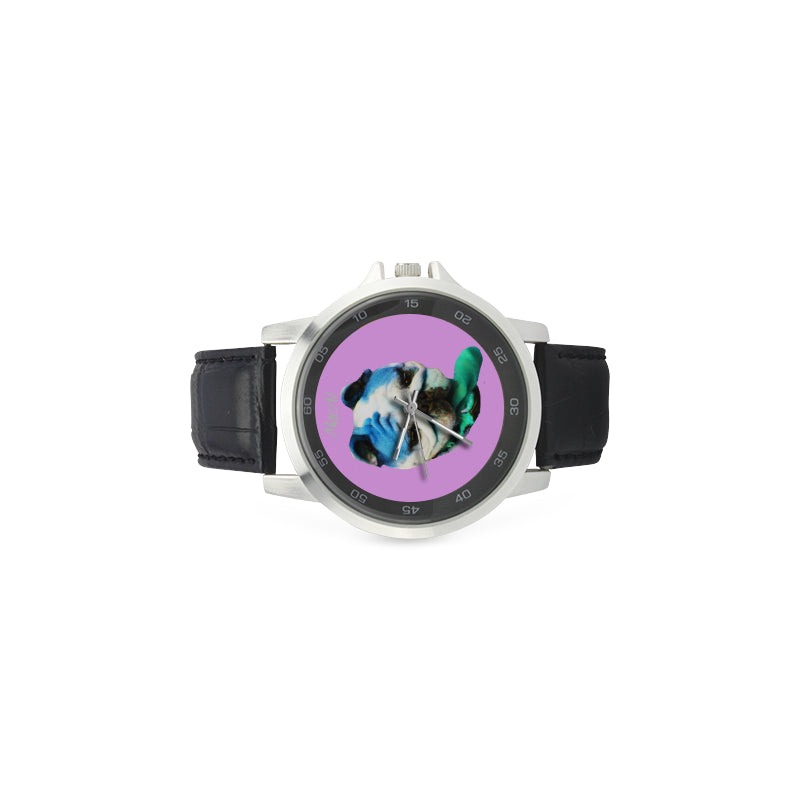 BooBooFace Purple Unisex Stainless Steel Leather Strap Watch