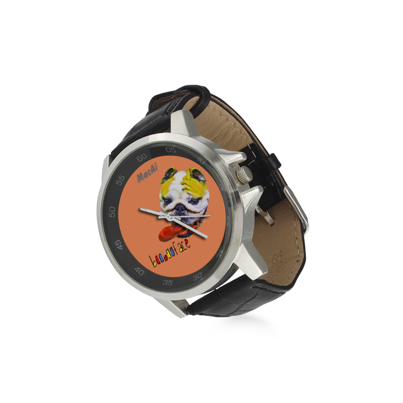 BooBooFace Orange by MacAi Unisex Stainless Steel Leather Strap