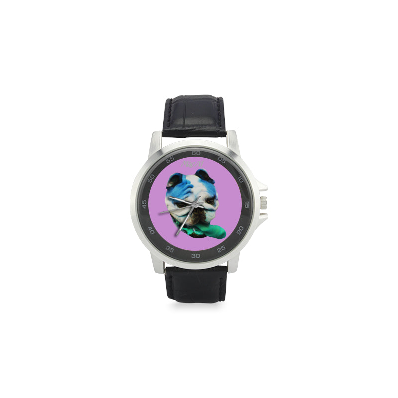 BooBooFace Purple Unisex Stainless Steel Leather Strap Watch