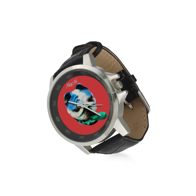 BooBooFace Red Unisex Stainless Steel Leather Strap Watch