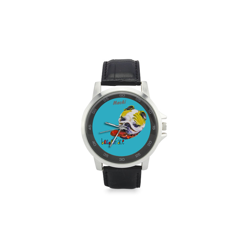 BooBooFace Blue Bully by Macai Unisex Stainless Steel Leather Strap