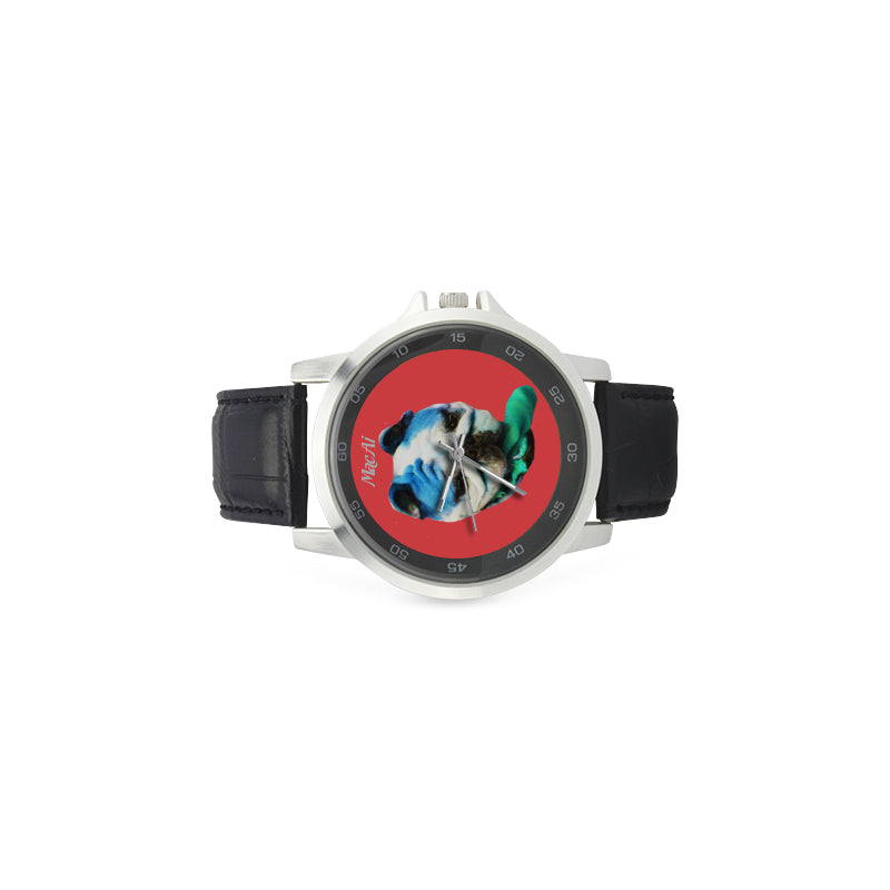 BooBooFace Red Unisex Stainless Steel Leather Strap Watch