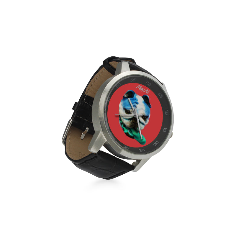 BooBooFace Red Unisex Stainless Steel Leather Strap Watch