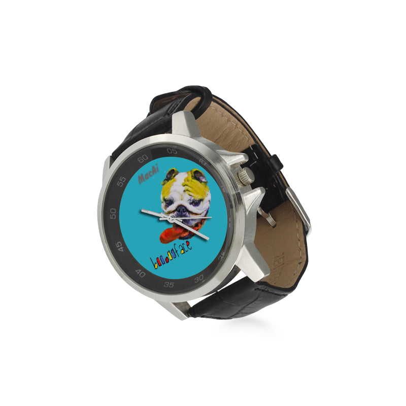 BooBooFace Blue Bully by Macai Unisex Stainless Steel Leather Strap