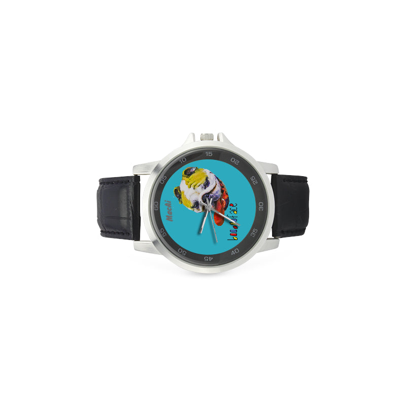 BooBooFace Blue Bully by Macai Unisex Stainless Steel Leather Strap