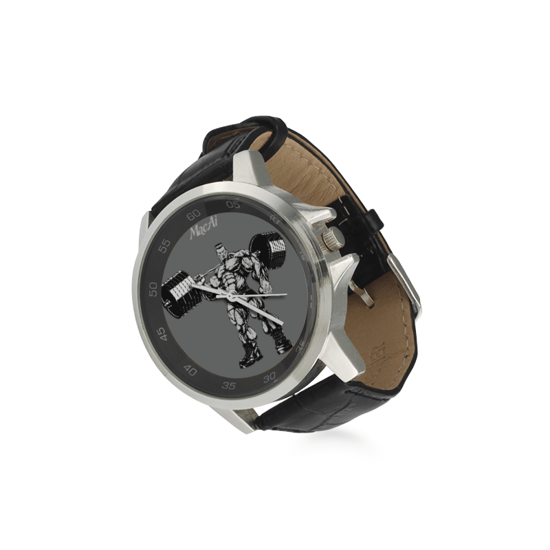 Bodybuilder Custom Watch by MacAi Unisex Stainless Steel Leather Strap Watch - MacAi & Co