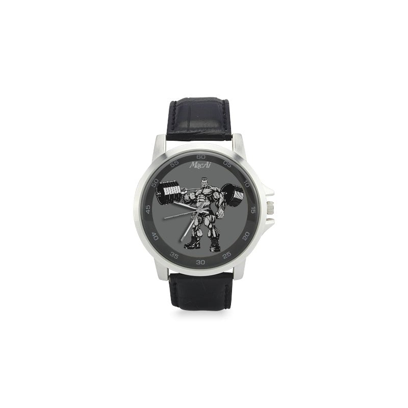 Bodybuilder Custom Watch by MacAi Unisex Stainless Steel Leather Strap Watch - MacAi & Co