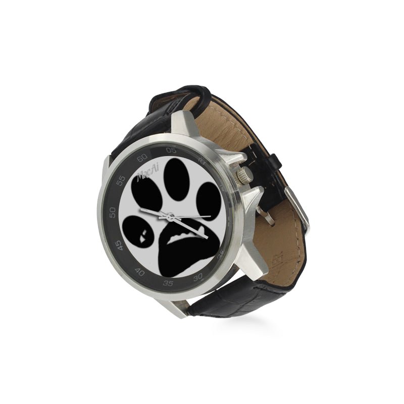 MacAi ‘BooBooFace’ PAW Unisex Stainless Steel Leather Strap Watch on White Backround - MacAi & Co