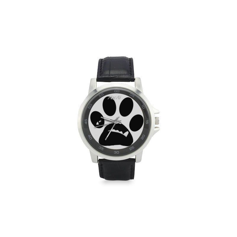 MacAi ‘BooBooFace’ PAW Unisex Stainless Steel Leather Strap Watch on White Backround - MacAi & Co