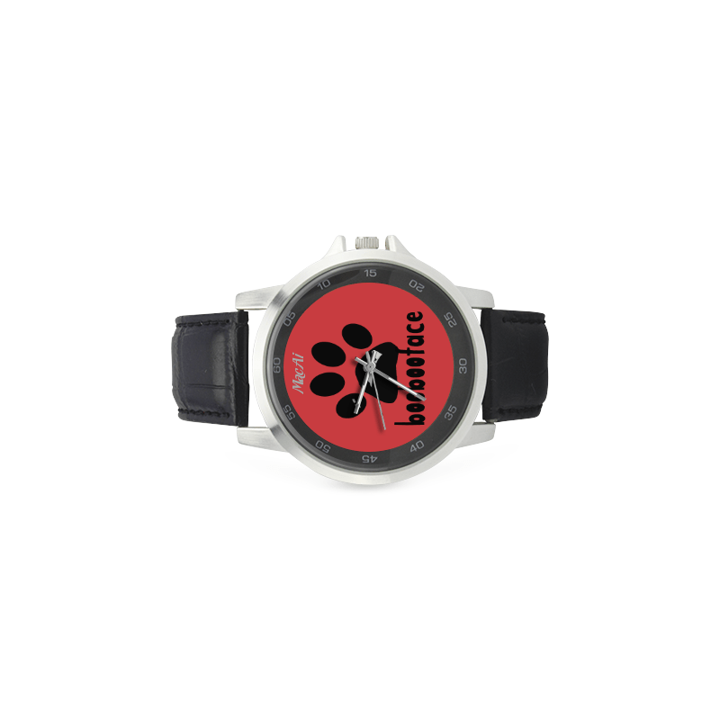 MacAi 'BooBooFace' with words Red or White Face Background Stainless Steel Leather Strap Watch - MacAi & Co