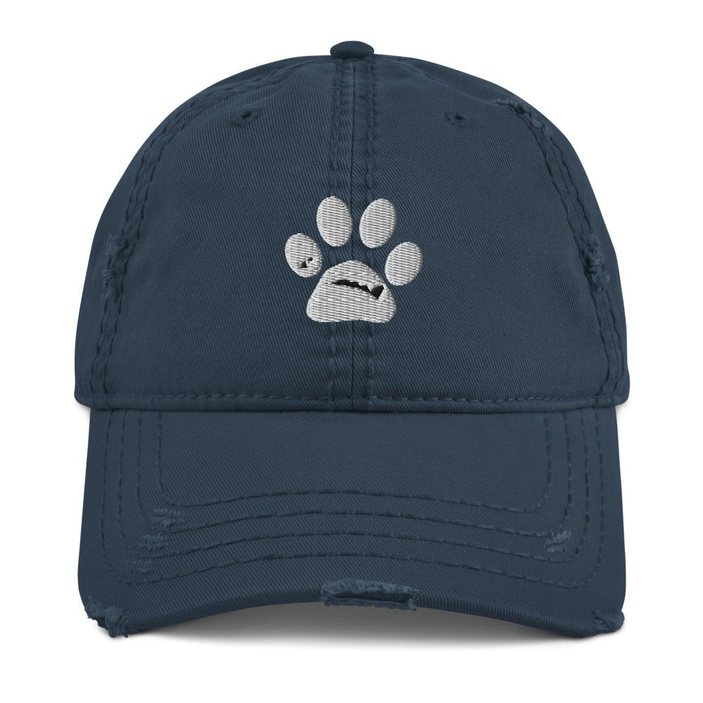 MacAi Distressed Baseball Cap With White Paw 'BooBooFace" collection Unisex Travel Dog Lover - MacAi & Co