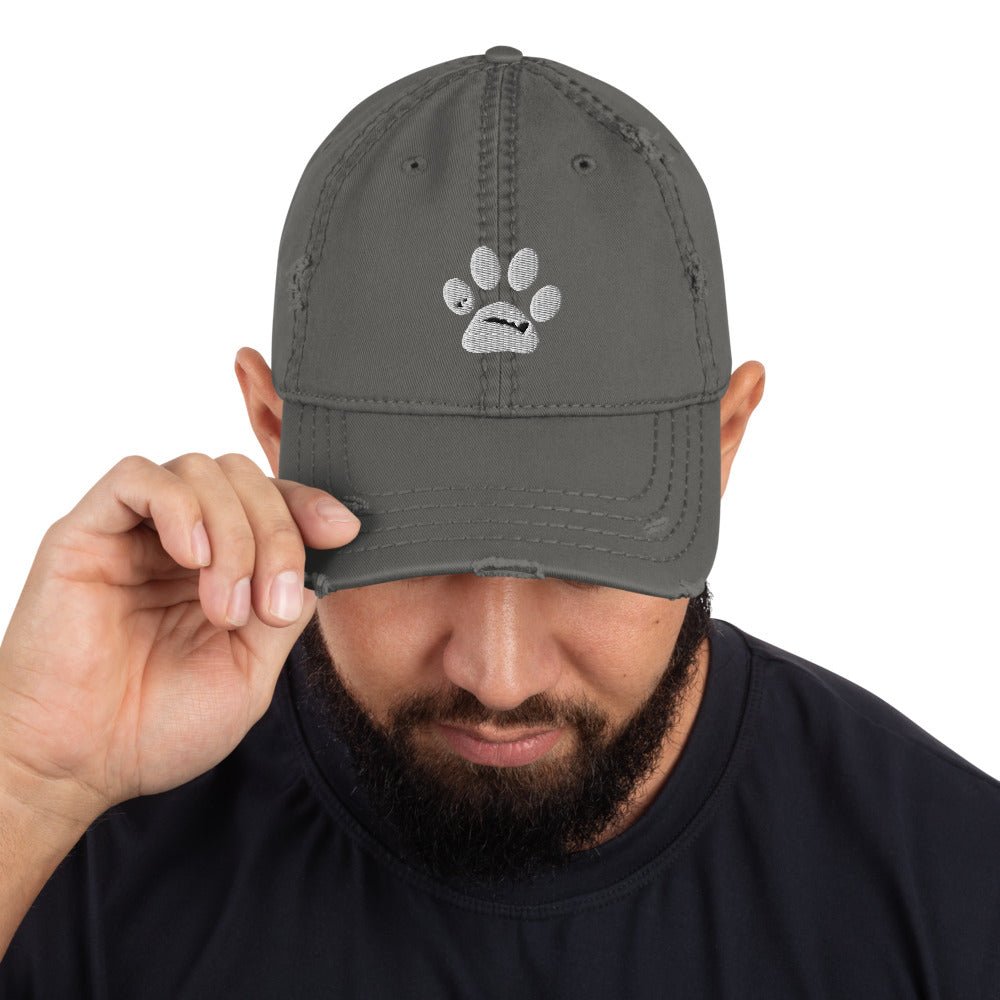 MacAi Distressed Baseball Cap With White Paw 'BooBooFace" collection Unisex Travel Dog Lover - MacAi & Co