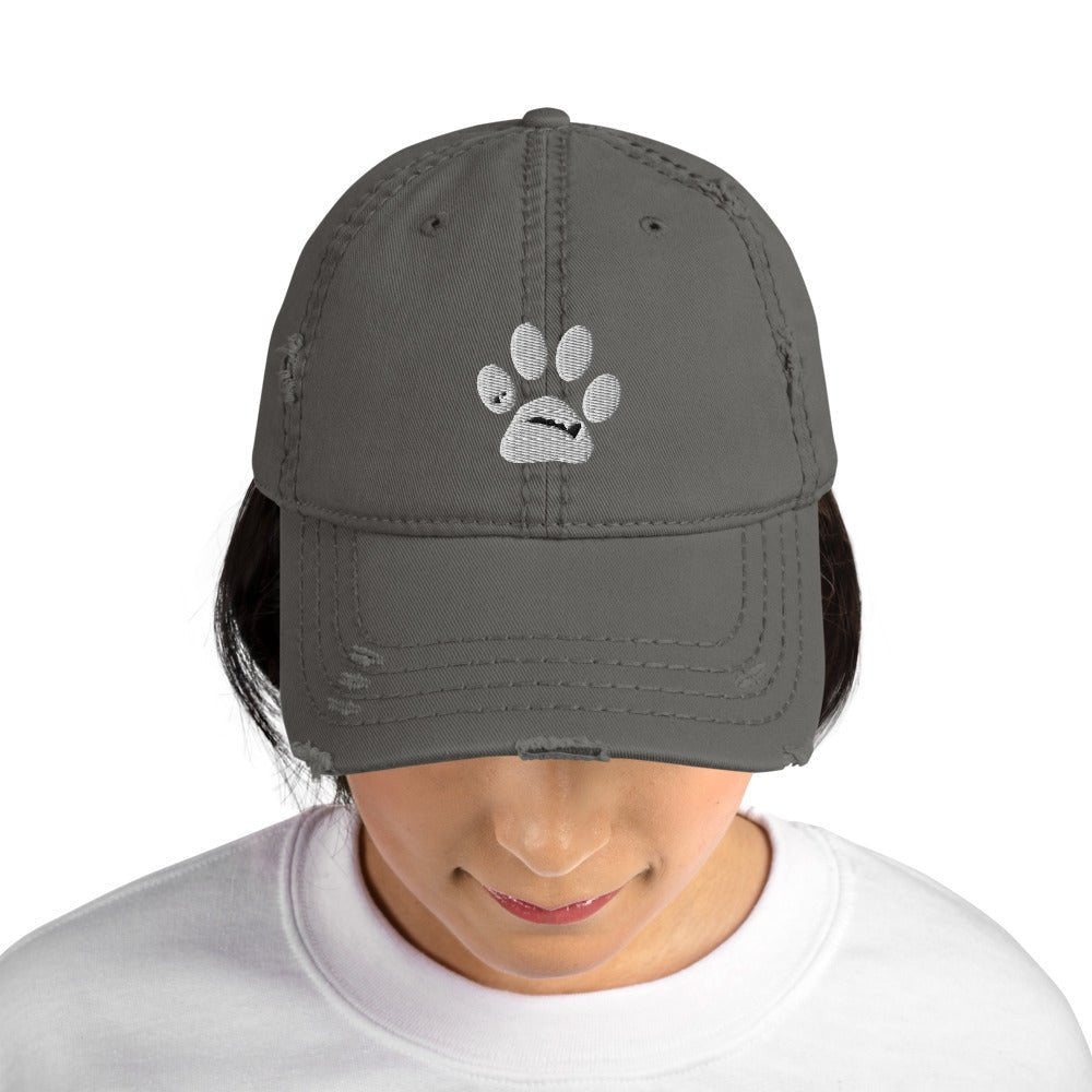 MacAi Distressed Baseball Cap With White Paw 'BooBooFace" collection Unisex Travel Dog Lover - MacAi & Co
