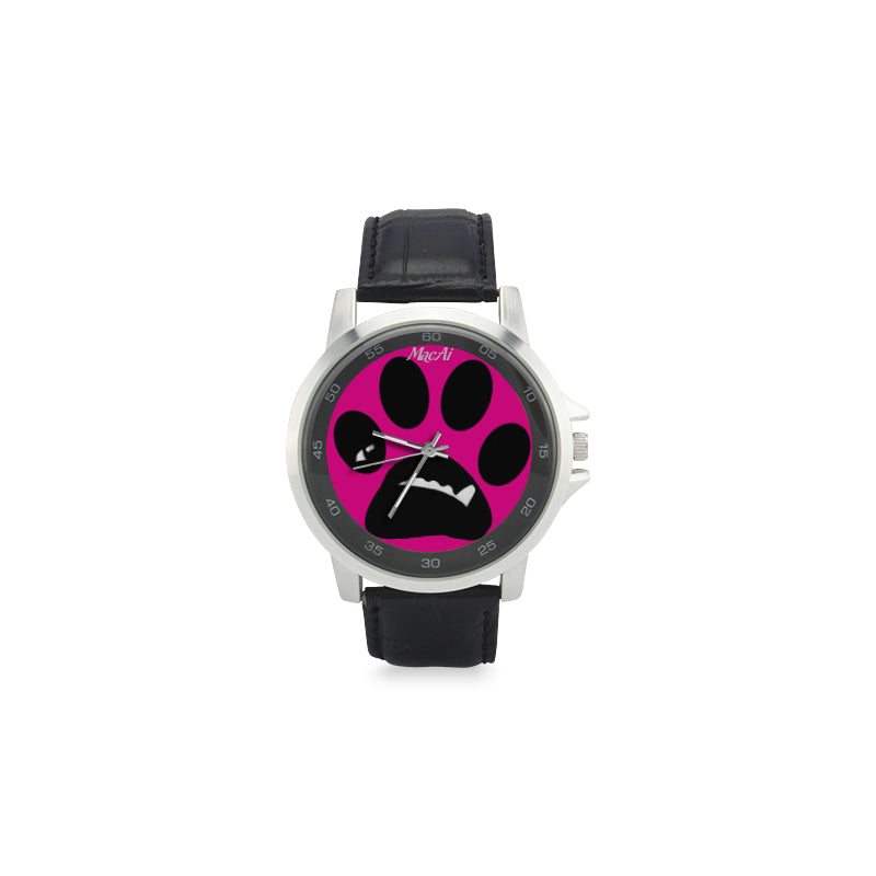 MacAi BooBooFace  PAW in Pink Unisex Stainless Steel Leather Strap Watch