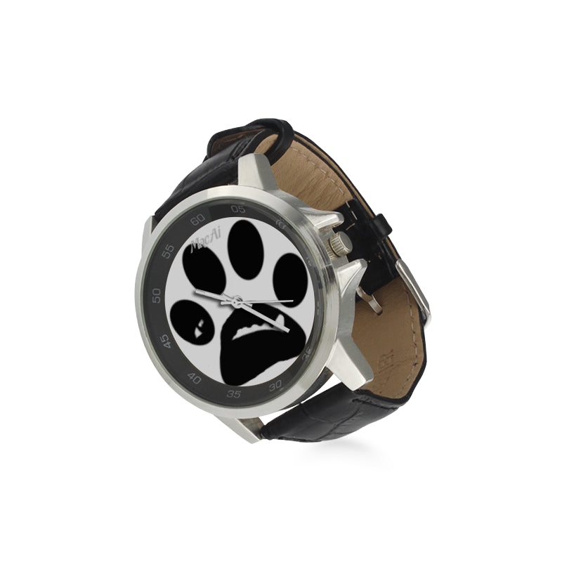 MacAi ‘BooBooFace’  PAW  Unisex Stainless Steel Leather Strap Watch on White Backround