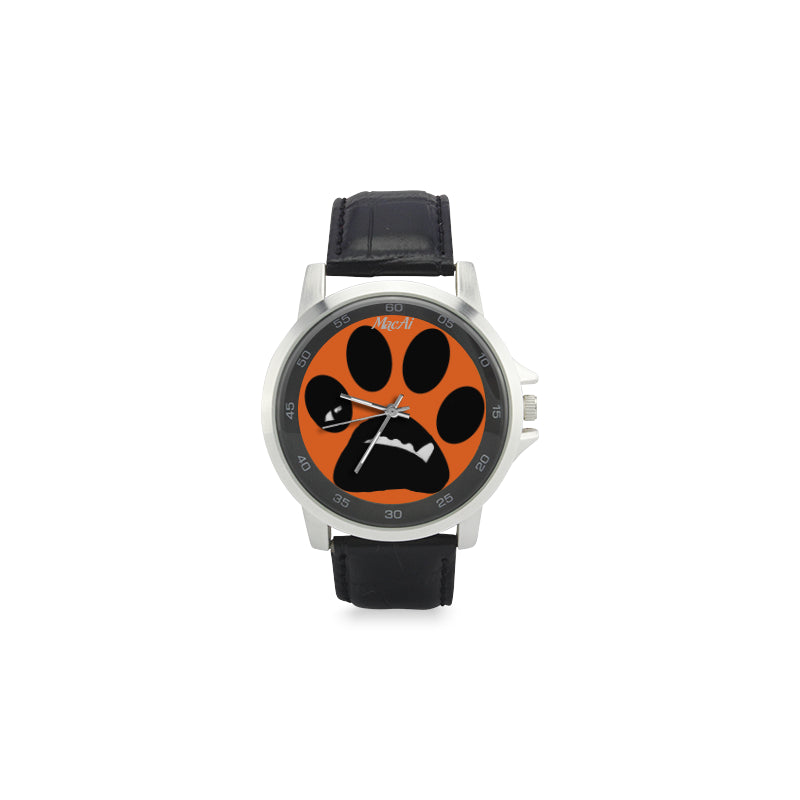 MacAi ‘BooBooFace’  PAW  Unisex Stainless Steel Leather Strap Watch on Orange Travel Gifts
