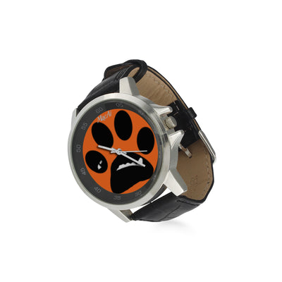 MacAi ‘BooBooFace’  PAW  Unisex Stainless Steel Leather Strap Watch on Orange Travel Gifts