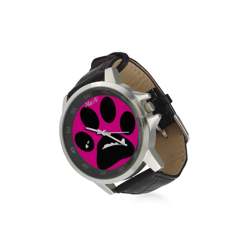 MacAi BooBooFace  PAW in Pink Unisex Stainless Steel Leather Strap Watch