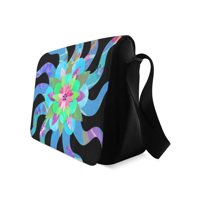 Blue Sun Flower Messenger Bag from MacAi & Co for Everyone Travel and Daily Use