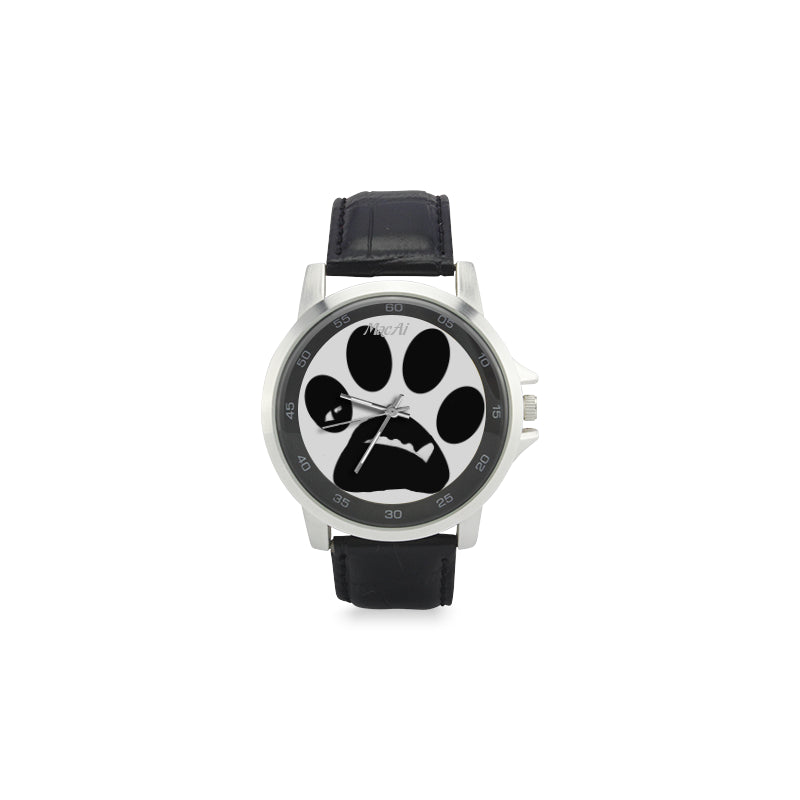 MacAi ‘BooBooFace’  PAW  Unisex Stainless Steel Leather Strap Watch on White Backround