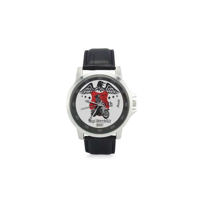 MacAi 'Girls-Ride-the-80th-Sturgis' Unisex Stainless Steel Leather Strap Watch Women Bikers