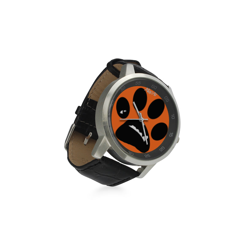 MacAi ‘BooBooFace’  PAW  Unisex Stainless Steel Leather Strap Watch on Orange Travel Gifts