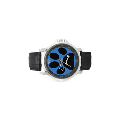 MacAi BooBooFace  PAW in Blue Unisex Stainless Steel Leather Strap Watch