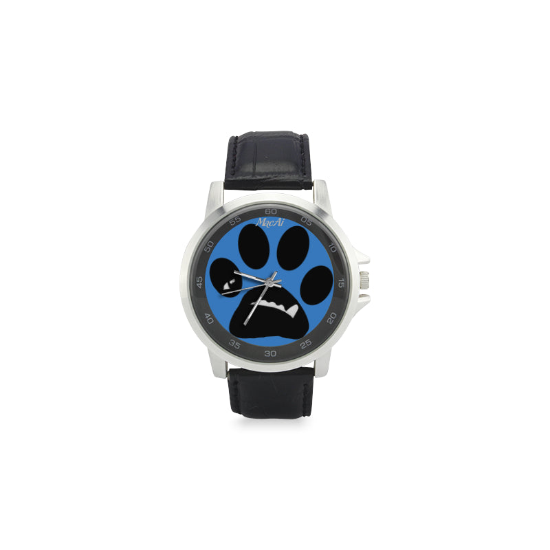 MacAi BooBooFace  PAW in Blue Unisex Stainless Steel Leather Strap Watch