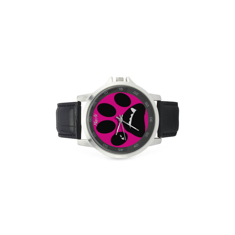 MacAi BooBooFace  PAW in Pink Unisex Stainless Steel Leather Strap Watch